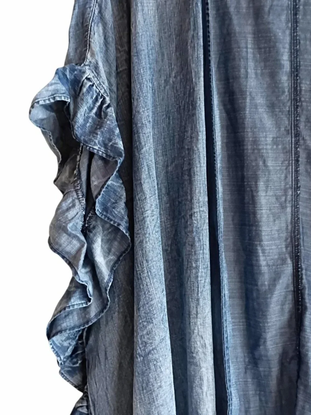 EASEL Women's Kimono Denim Open Front Top Blue Chambray Ruffles Boho MEDIUM - Picture 3 of 5